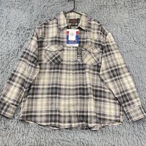 Men’s Extra Heavy Pearl Snap Plaid Flannel Outdoor Shacket Blue Tan Red 2XL NWT